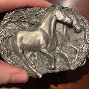 Black belt, horse belt buckle pewter